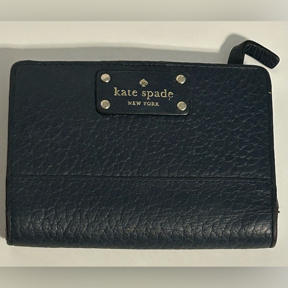 Kate Spade Tellie Grove Street‎ Bi-Fold Blue Textured Leather Snap Zip Wallet